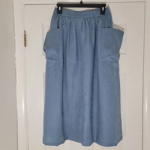 Lintico NWT Linen Relaxed Midi Skirt Marina Elastic Waist Cargo Pockets Size S - Picture 2 of 13